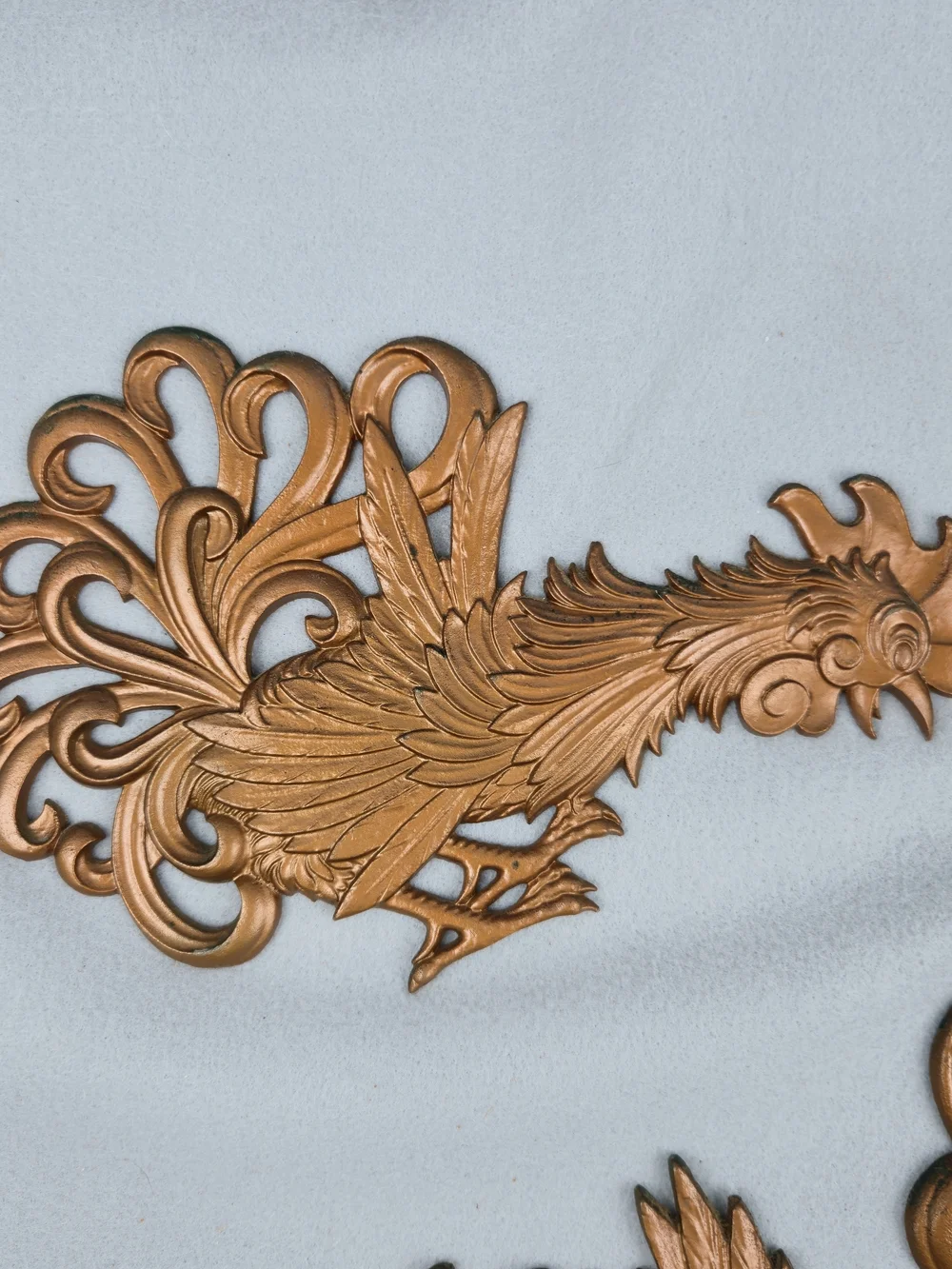 Vintage Copper Tone Metal Rooster Wall Plaques Pair MCM Farmhouse Decor